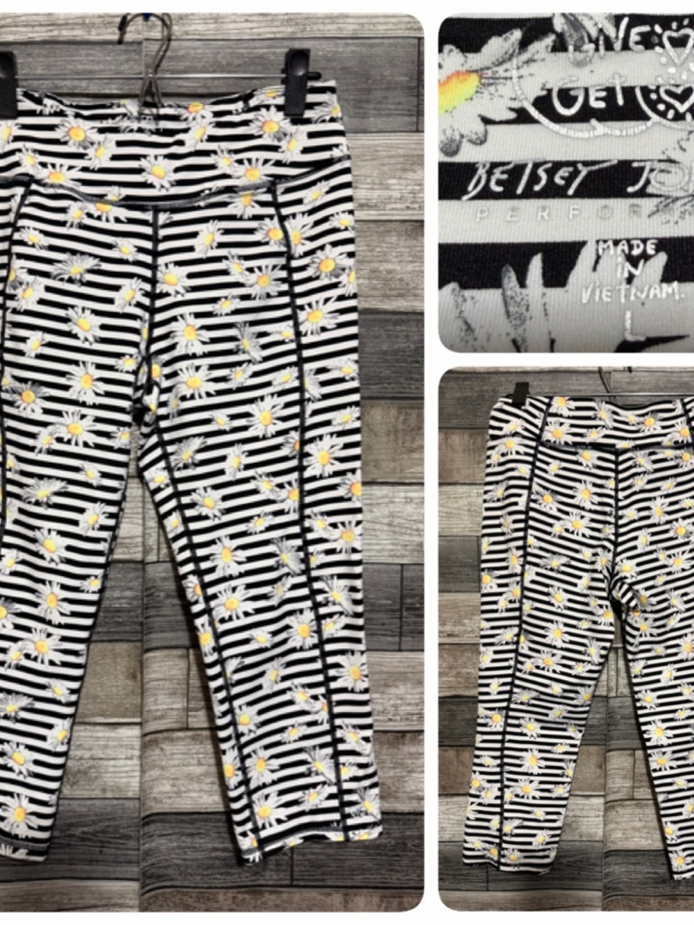 Betsey Johnson Performance Sunflower Stripe Capri Pants Women’s L (Inseam 20)